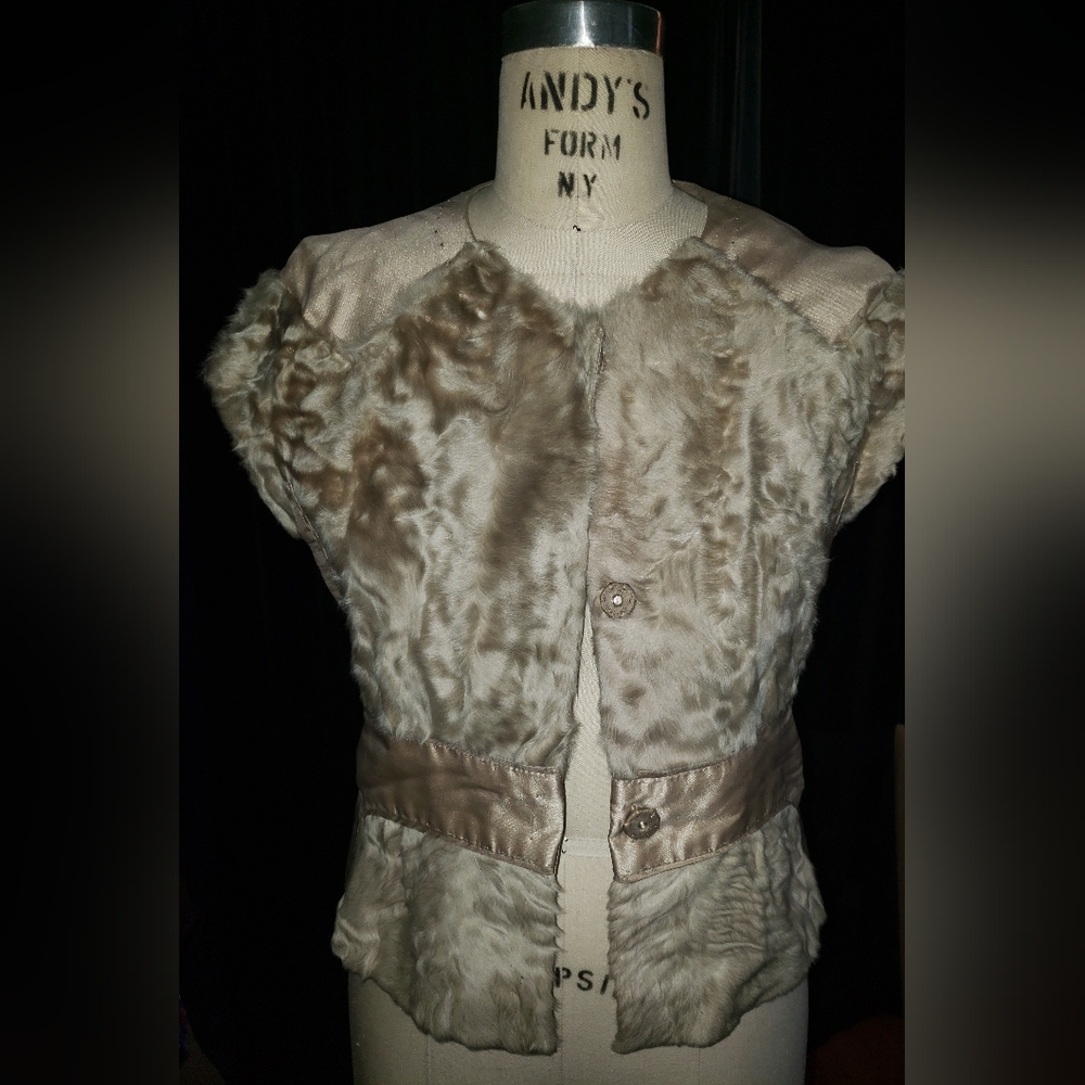 J. Mendel persian lamb 100% silk hand knot stitch crop fitted bell sleeve jacket